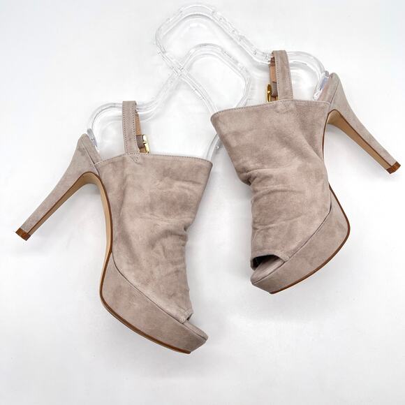 RENATTA JOP Suede Slingback Heels Womens 37 Taupe Gray Platform Stiletto Strap - Picture 6 of 13